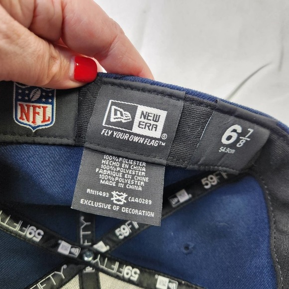 New Era Size 6 7/8 Mens NFL 59Fifty Fitted New England Patriots Hat Cap Black - Picture 6 of 9